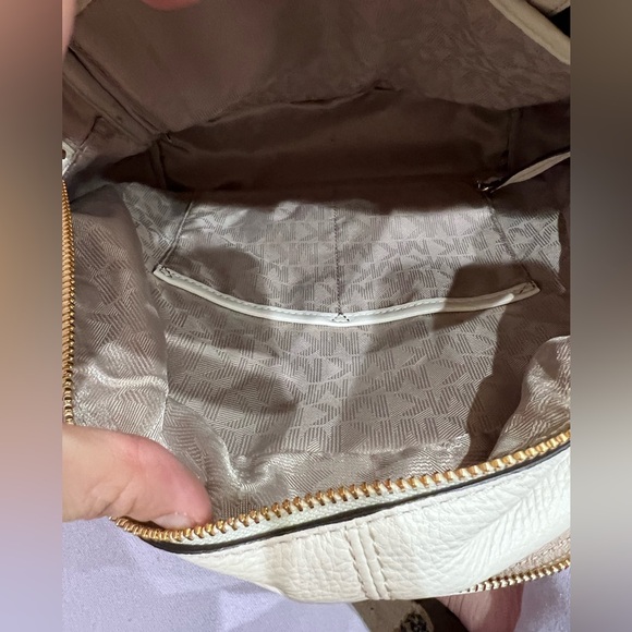 Pre-owned Michael Kors Rhea Zip Leather Backpack Chalk Cream Python Color Bag - Picture 7 of 12